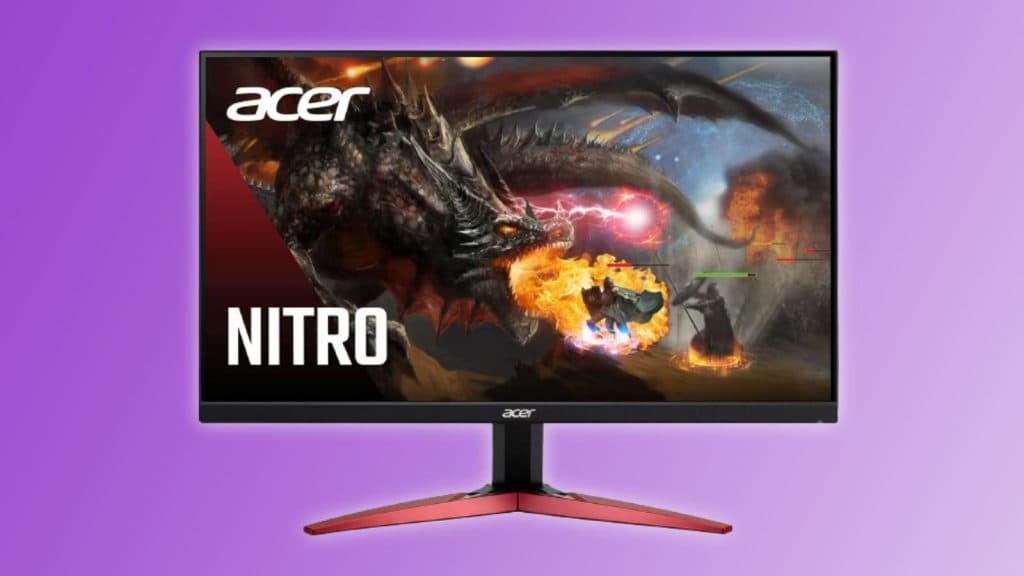 Image of the Acer Nitro KG241Y gaming monitor on a purple and white background.