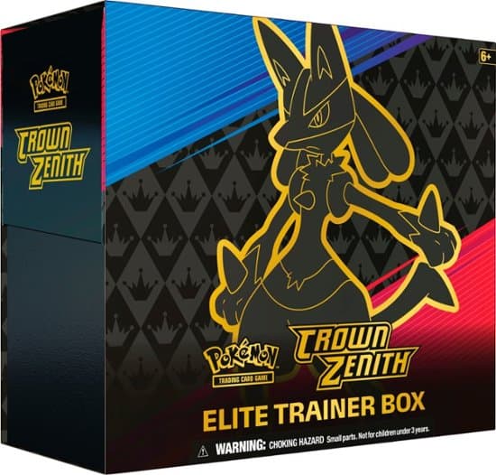 Pokemon Crown Zenith Elite Trainer Box showing a Lucario silhouette 