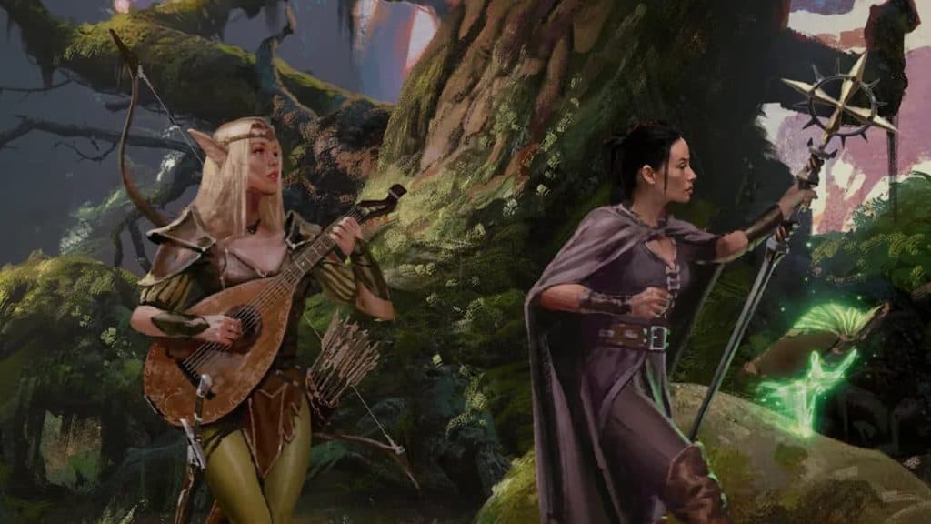 A D&D Bard and a spellcaster on an adventure on the Gift Set DM Screen
