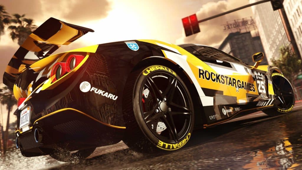 Yellow Turismo Omaggio driving in GTA Online.