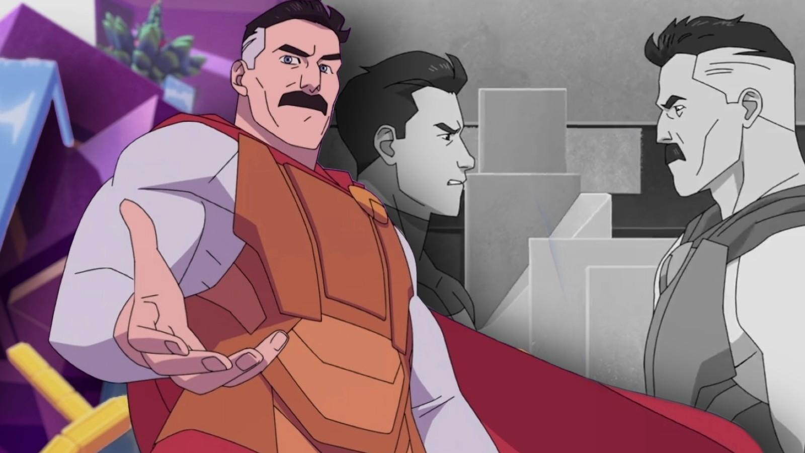 Omni-Man in Invincible Season 2 and a still from the Episode 4 teaser trailer