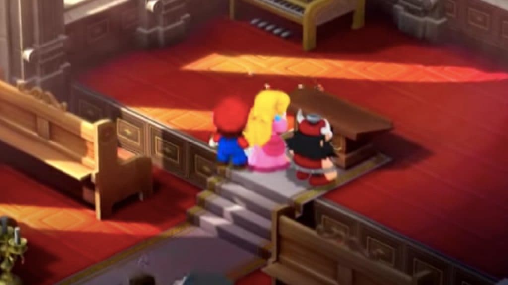 An image of Mario and Peach in Super Mario RPG.