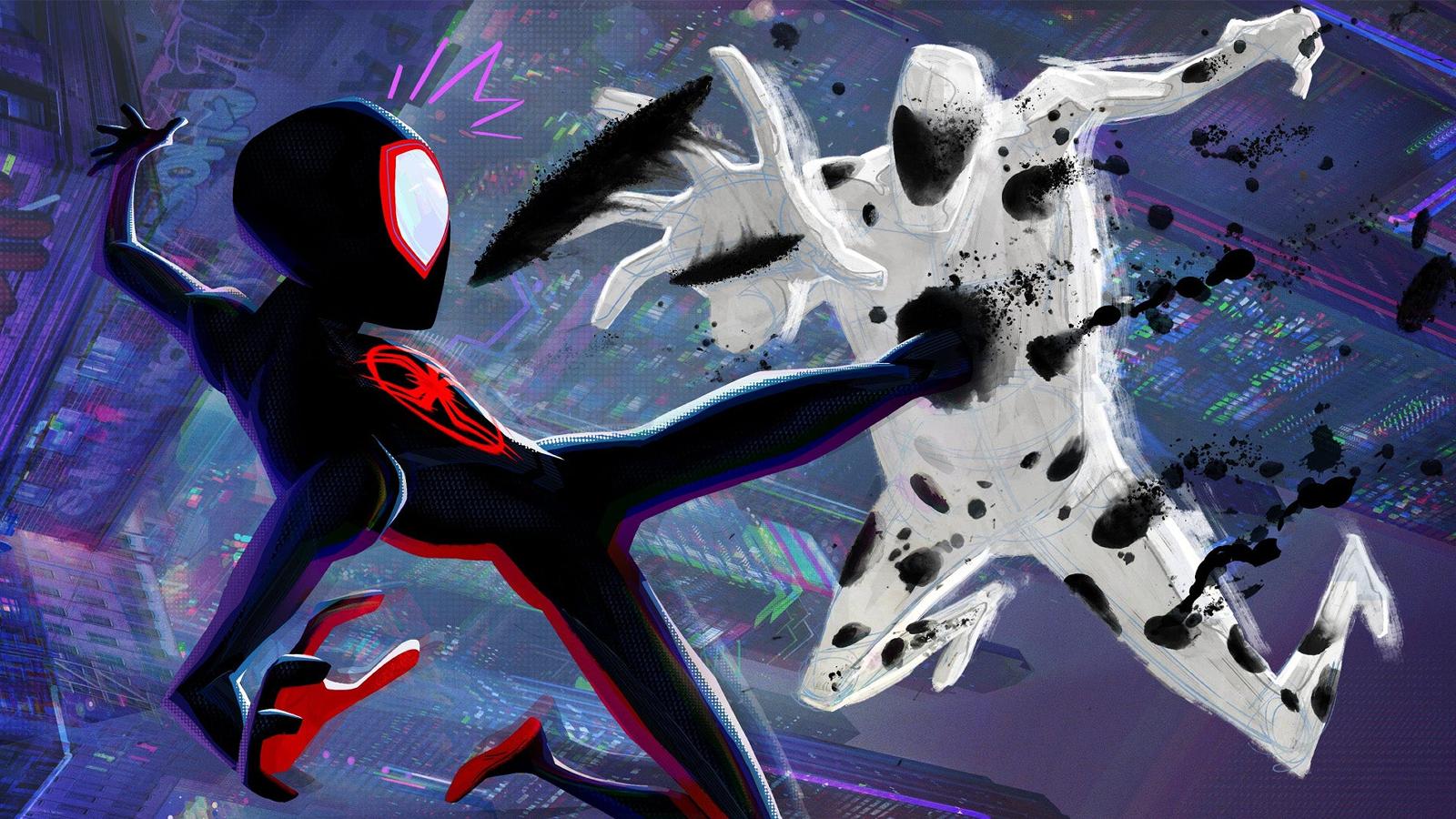 Miles Morales fights The Spot in Spider-Man: Across the Spider-Verse.