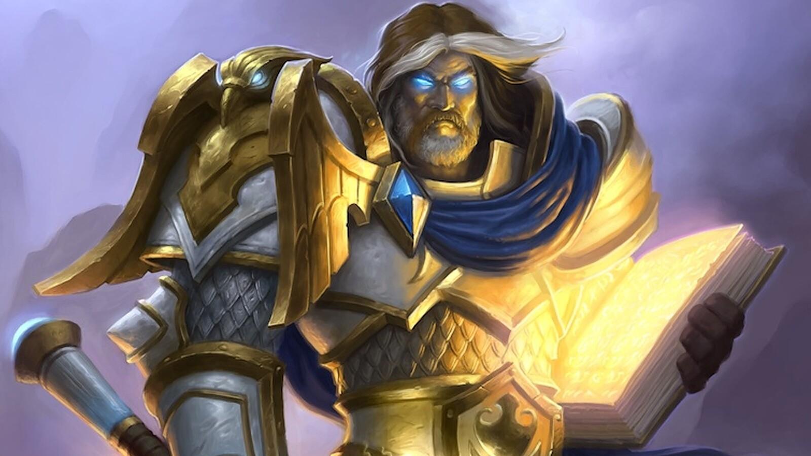 A Paladin stands with a glowing tome in Season of Discovery