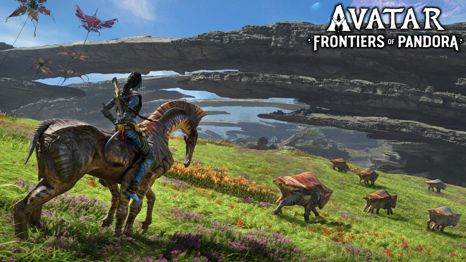 an image of a character and some creatures from Avatar: Frontiers of Pandora