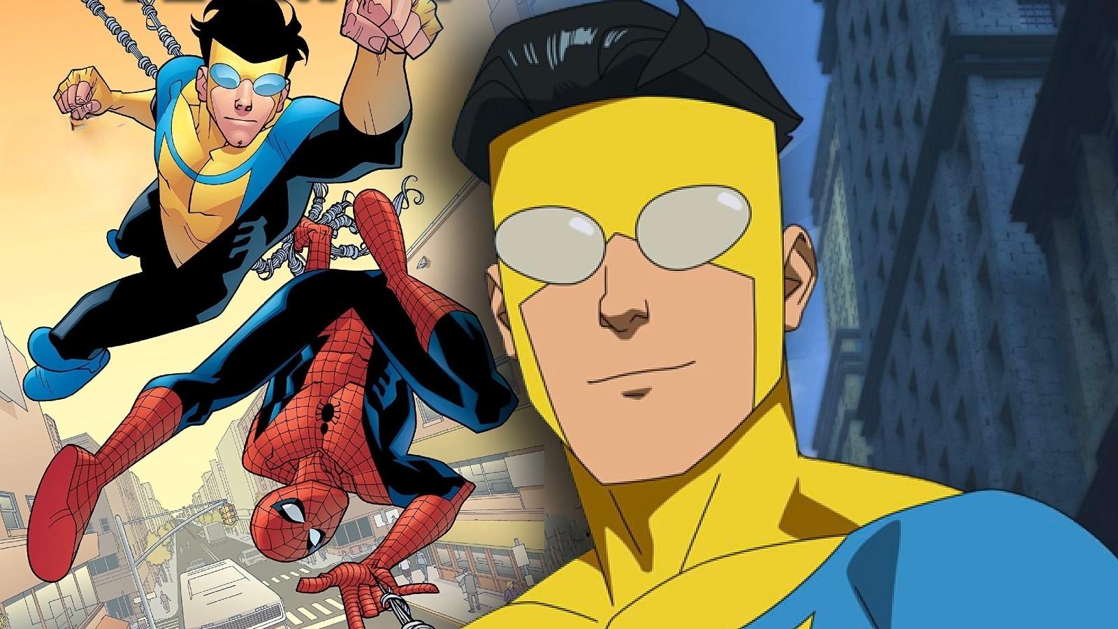 Spider-Man and Invincible's comic book cover and Invincible in the series