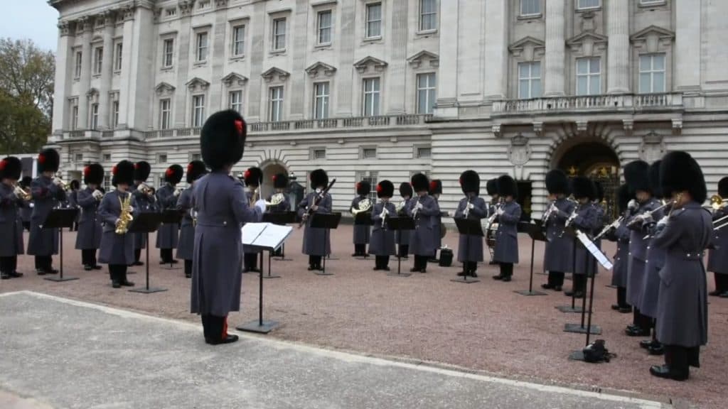 British royal orchestra performing outside the Buckingham Palace