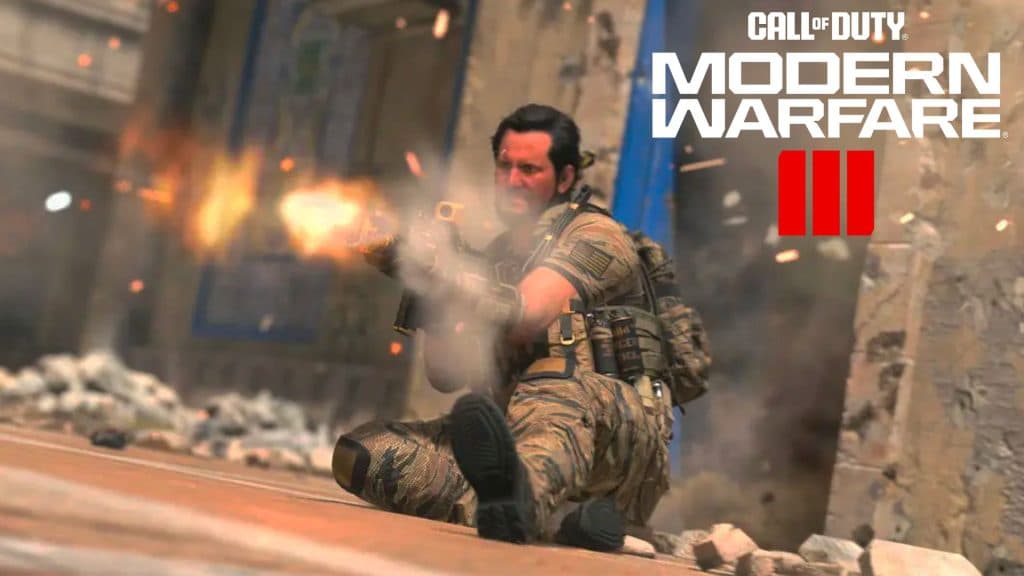 Call of Duty character sliding while shooting gun