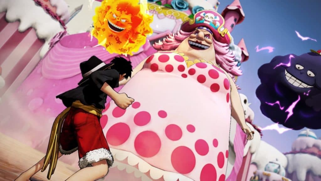 Luffy fighting Big Mom in One Piece Pirate Warriors 4
