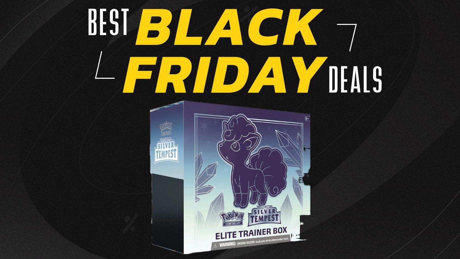 A Black Friday Deals banner, underneath is a Pokemon Elite Trainer Box featuring art of an Alolan Vulpix