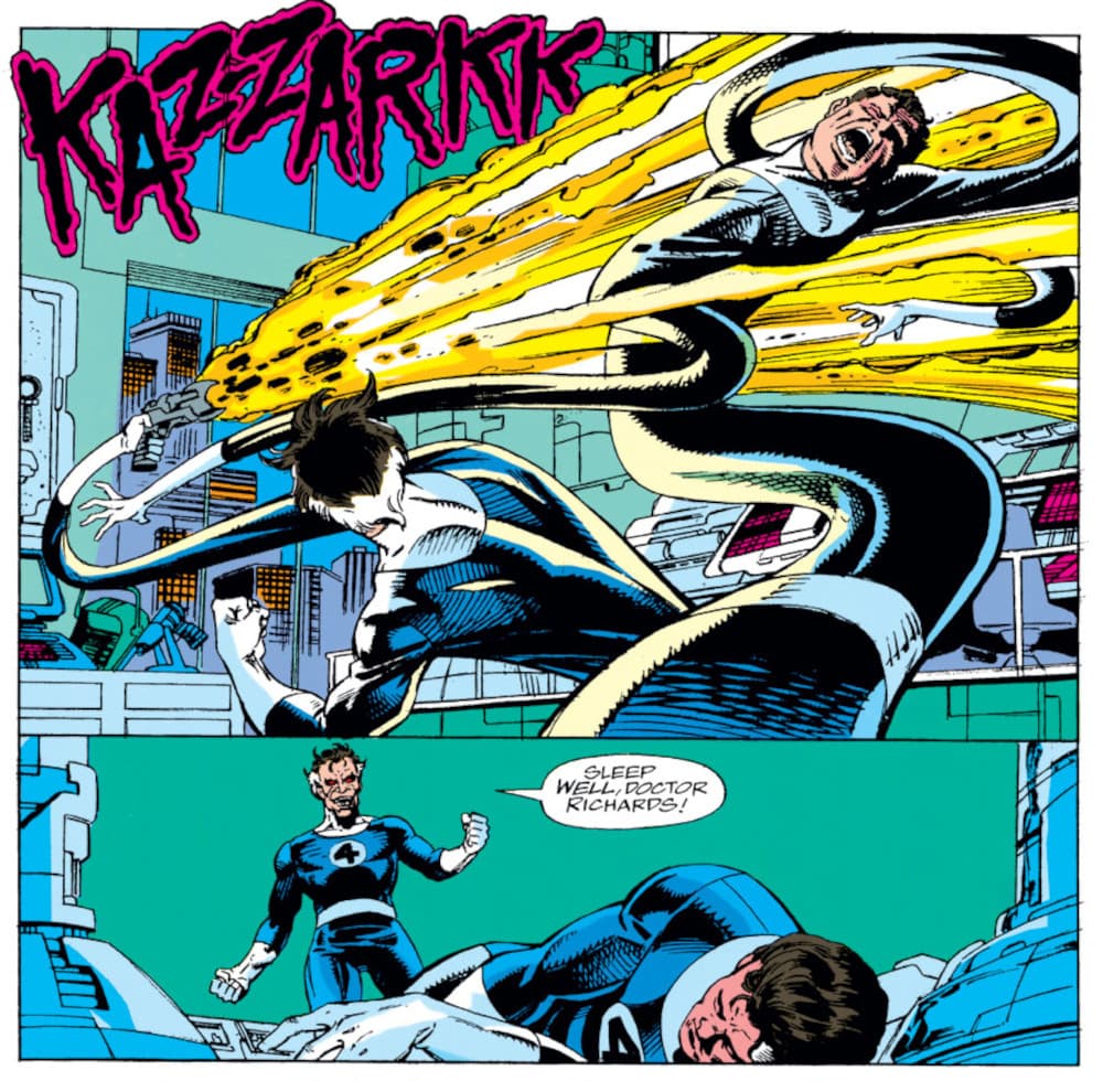 Reed taken out by his doppelganger - Fantastic Four #366