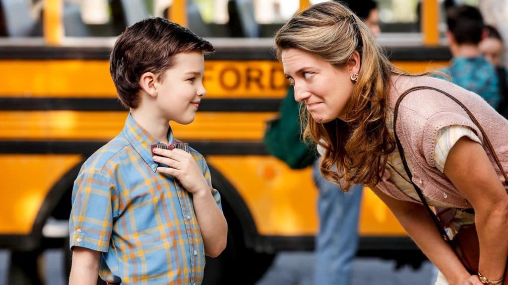 Iain Armitage and Zoe Perry in Young Sheldon as Sheldon and Mary Cooper.