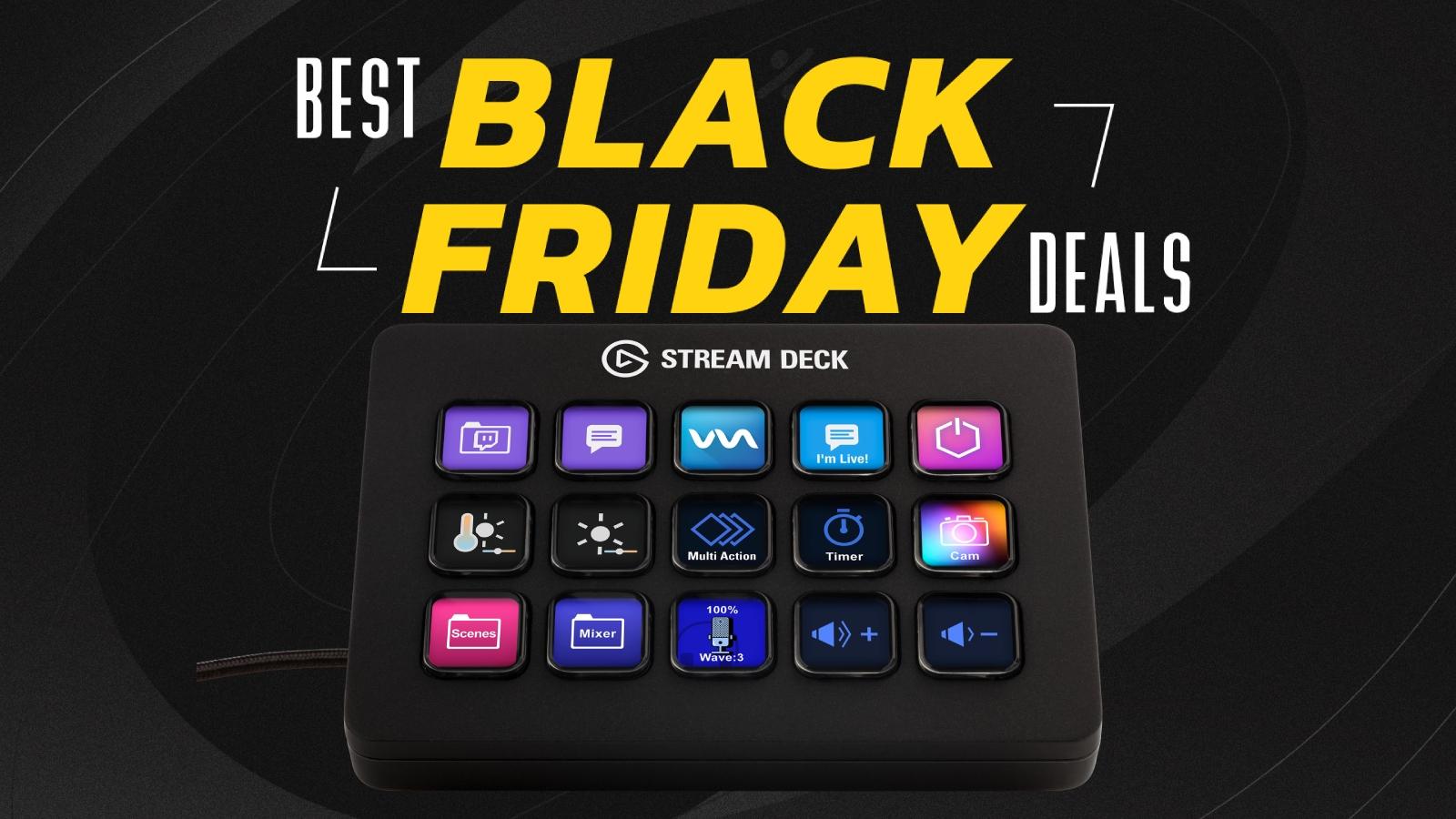 Stream Deck on Black Friday background with yellow lettering