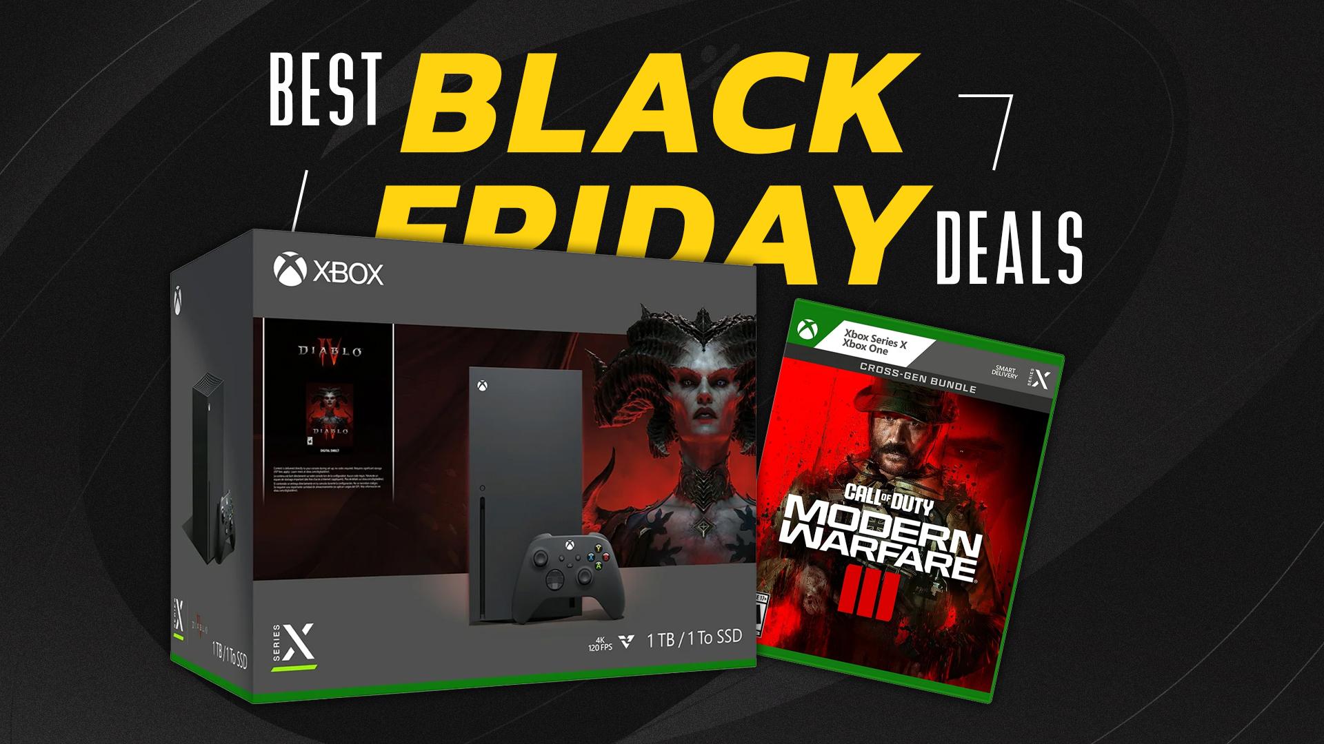 black friday deal background with xbox series x & modern warfare 3