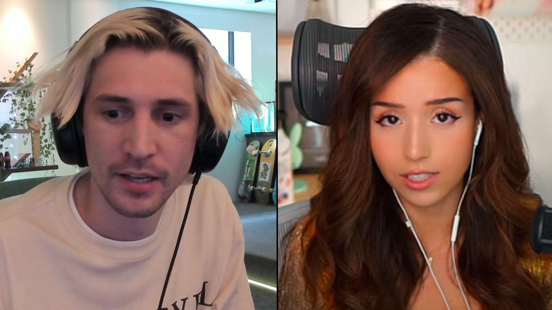 xQc and Pokimane side-by-side looking and talking to camera