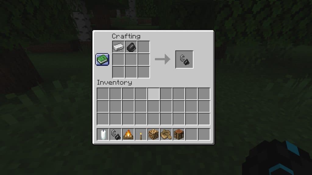 an image of crafting table with the ingredients to craft flint and steel