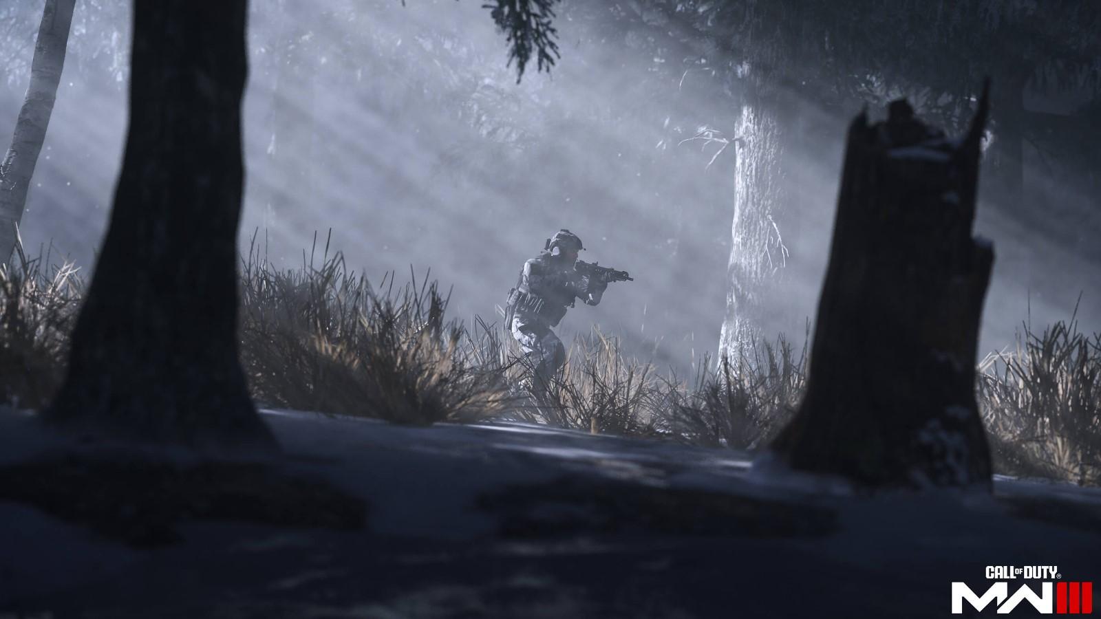 A MW3 soldier walks through the forest