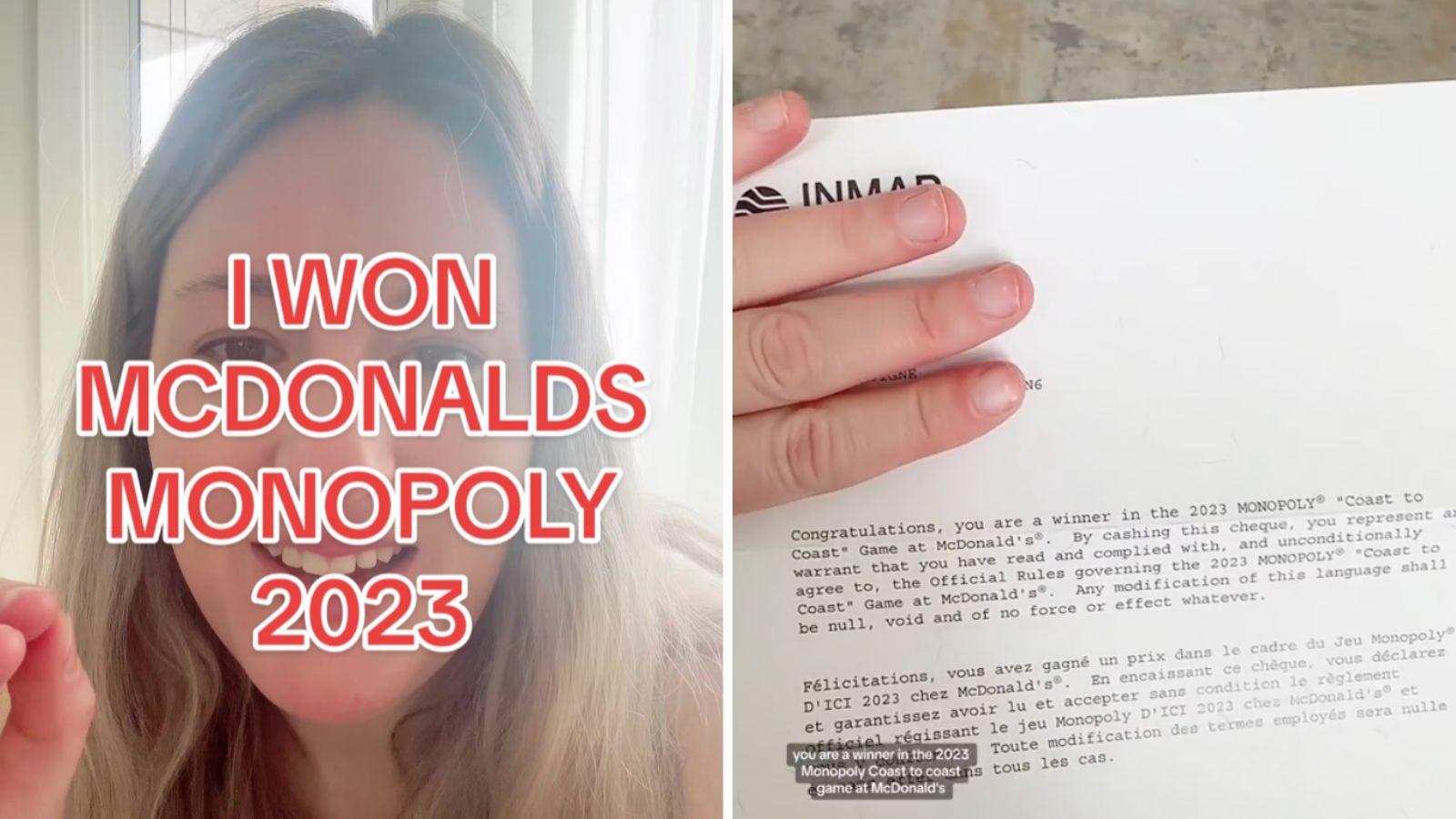 McDonald’s customer reveals how much she got after winning Monopoly cash prize