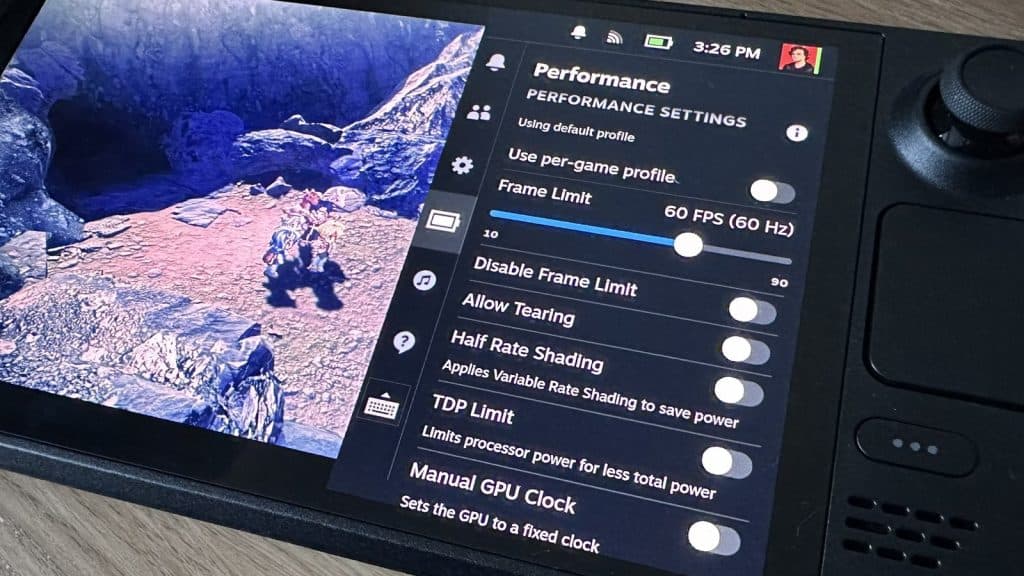 Steam Deck OLED settings menu