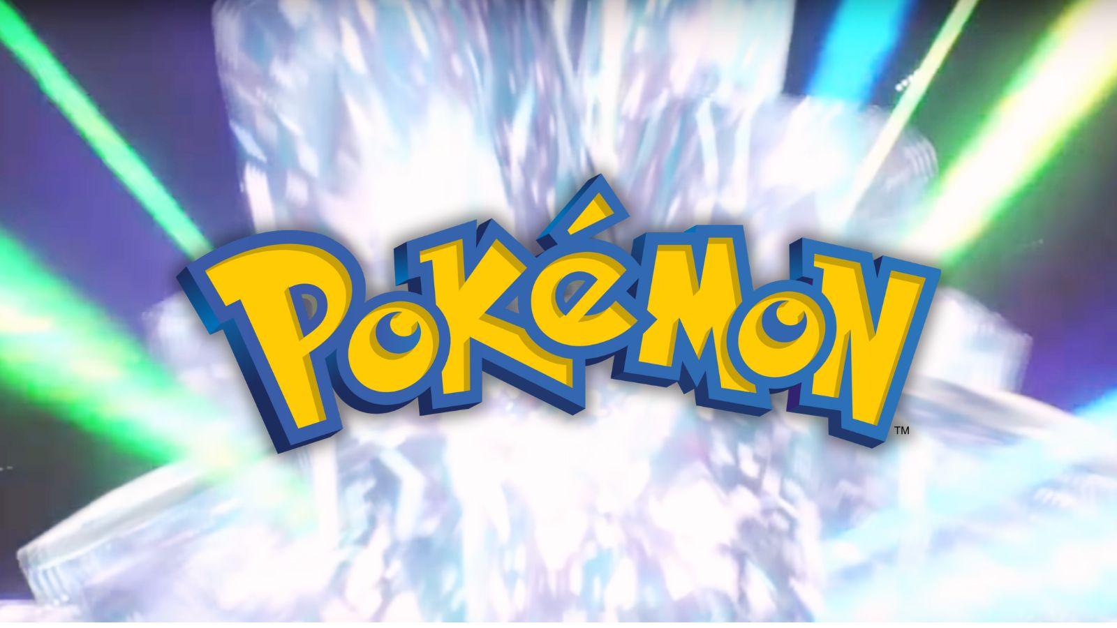 Pokemon logo with a teraform crystal behind it