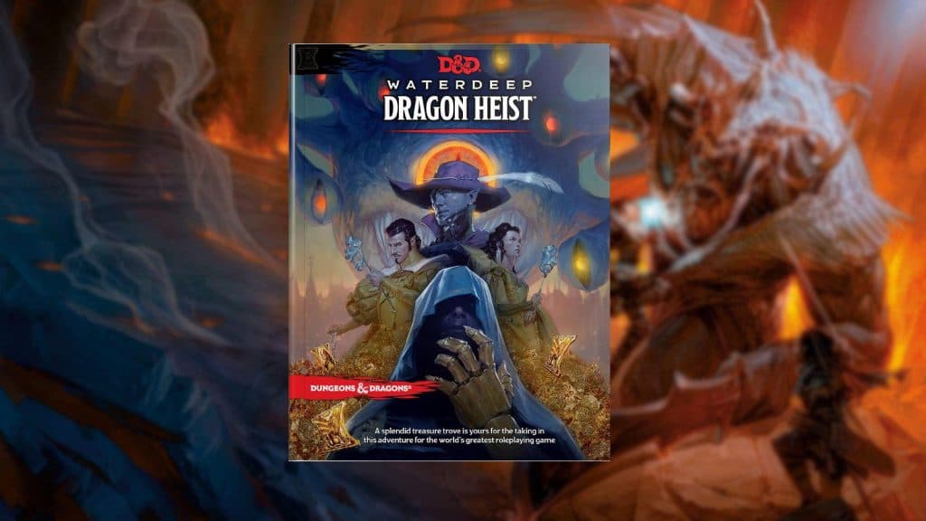 D&D Dragon heist book on fire giant background
