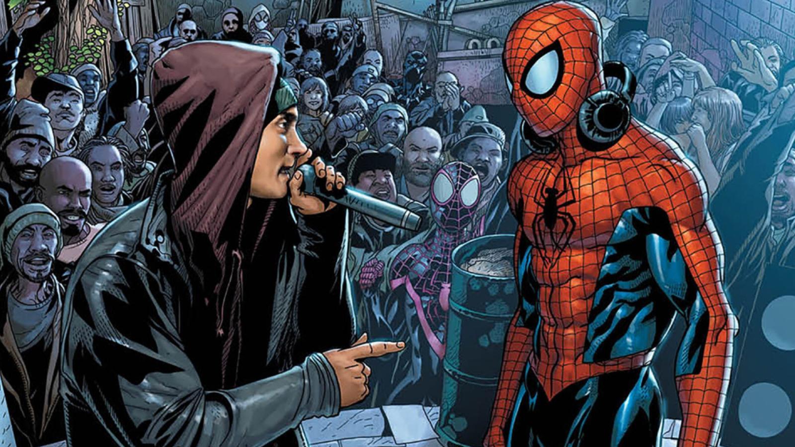 Eminem and Spider-Man on Marvel comic cover
