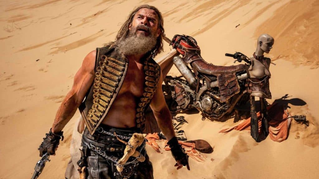 Chris Hemsworth as Dementus, in the Mad Max sands.