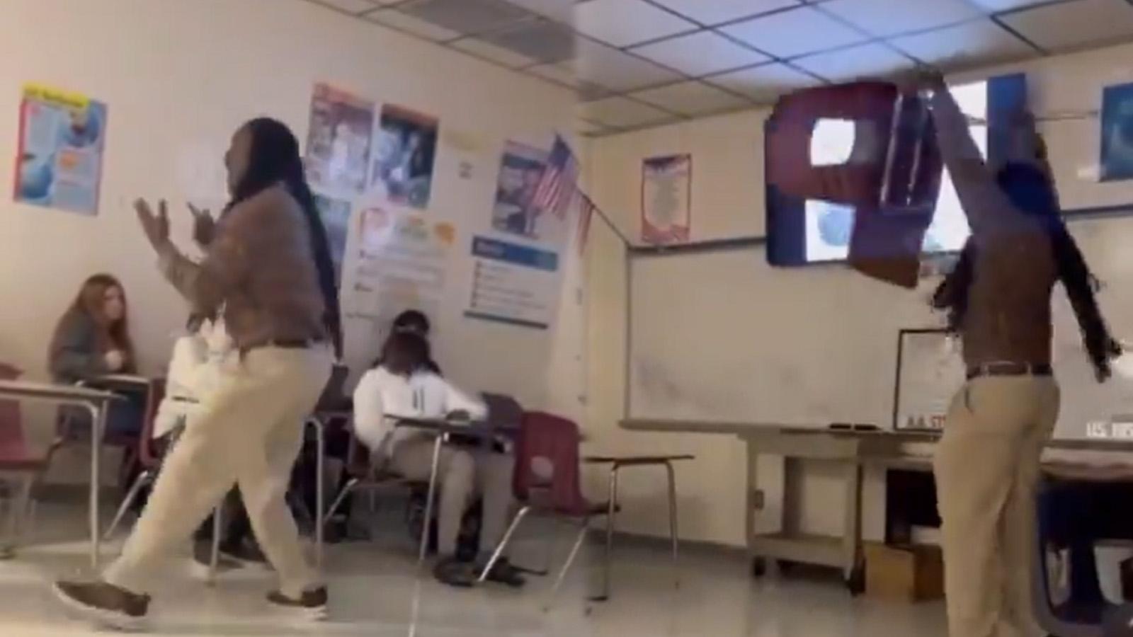 Texas teacher throws desk after being disrespected by students
