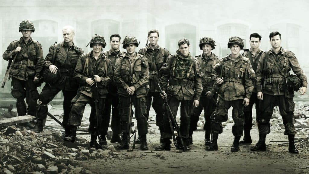 The cast of Band of Brothers, streaming on Netflix now