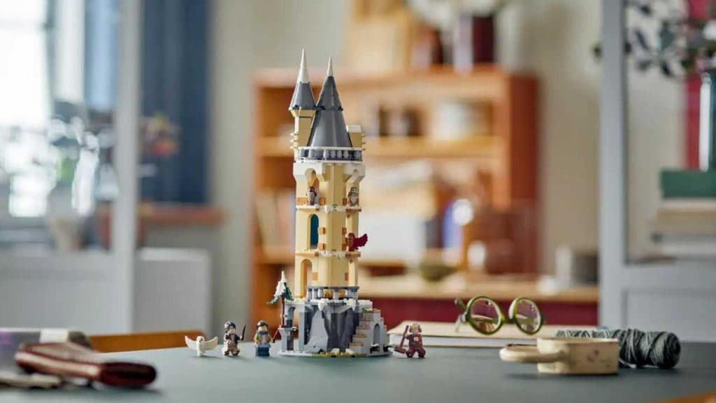 The LEGO Harry Potter Hogwarts Castle Owlery on display