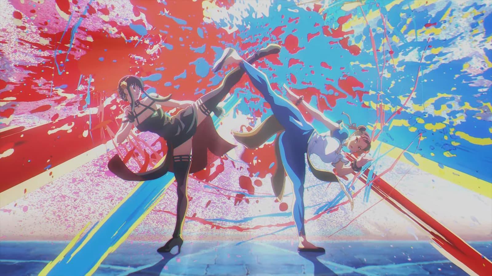 Yor fighting Chun-Li in Street Fighter 6 Spy x Family crossover