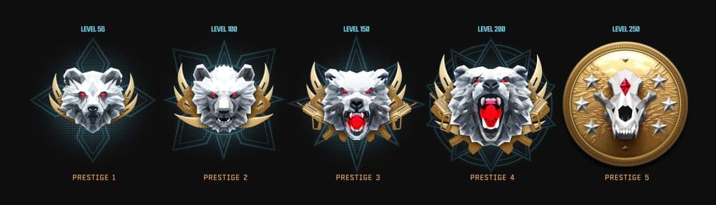 First five Prestige Ranks available in MW3 and Warzone Season 1.