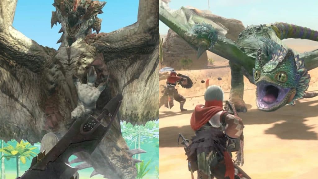 Rathalos and Pukei-Pukei in Monster Hunter Now
