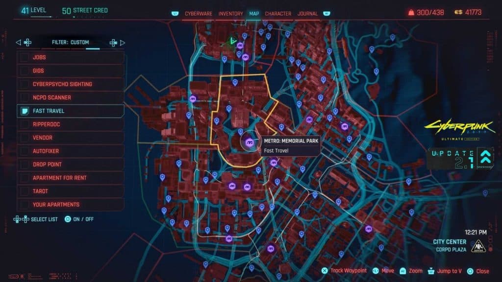 Metro stations on the Cyberpunk 2077 map