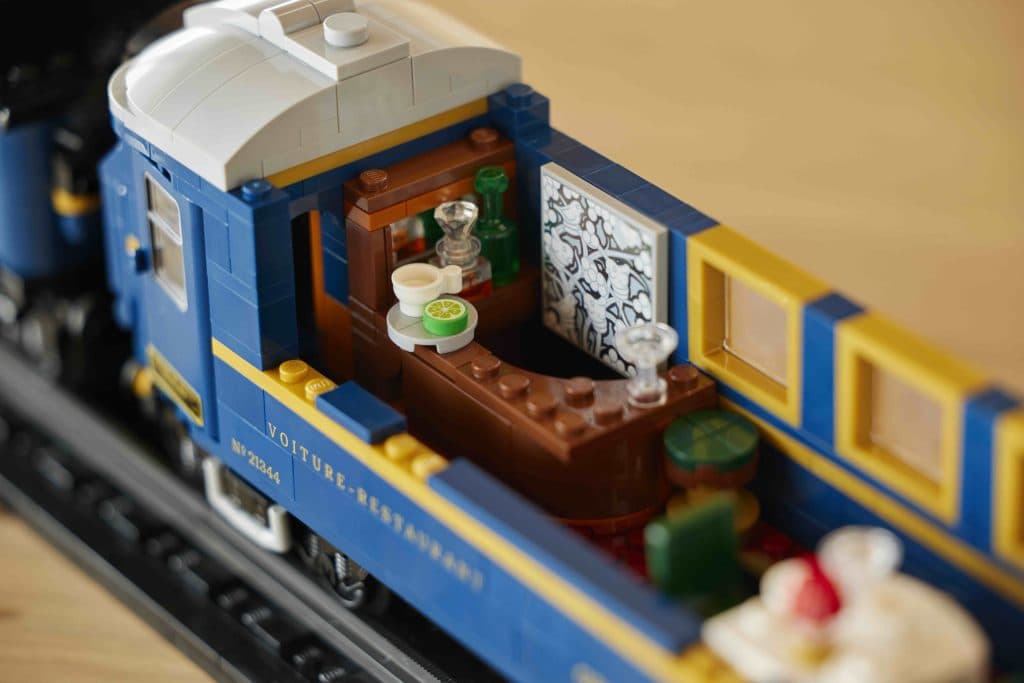 The interior of the LEGO Ideas The Orient Express.