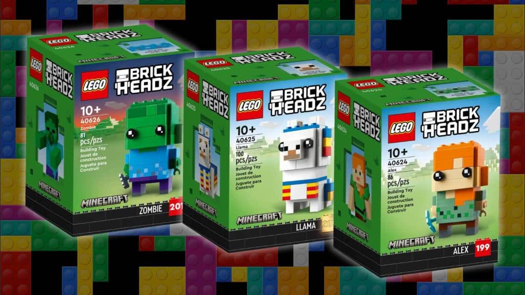 LEGO BrickHeadz Minecraft sets of Alex, Llama and Zombie.