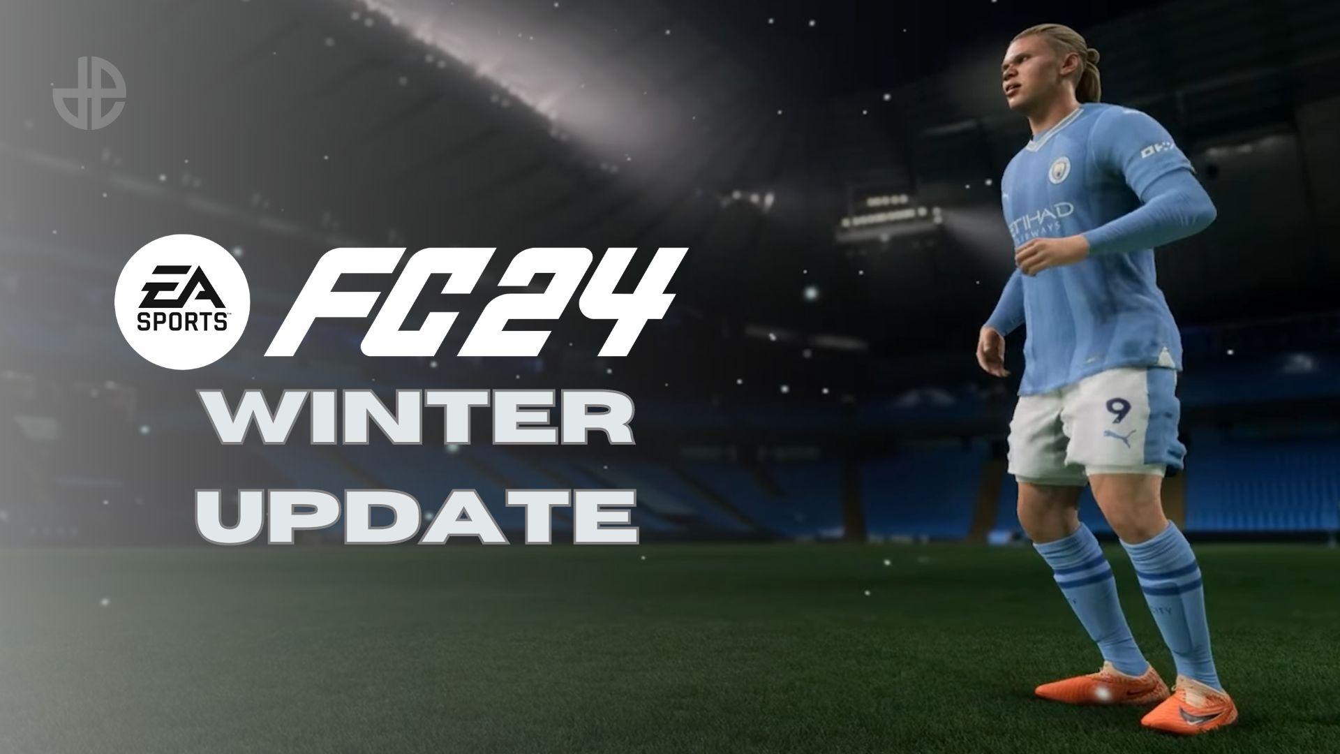 Erling Haaland running in snow next to EA SPORTS FC text and logo