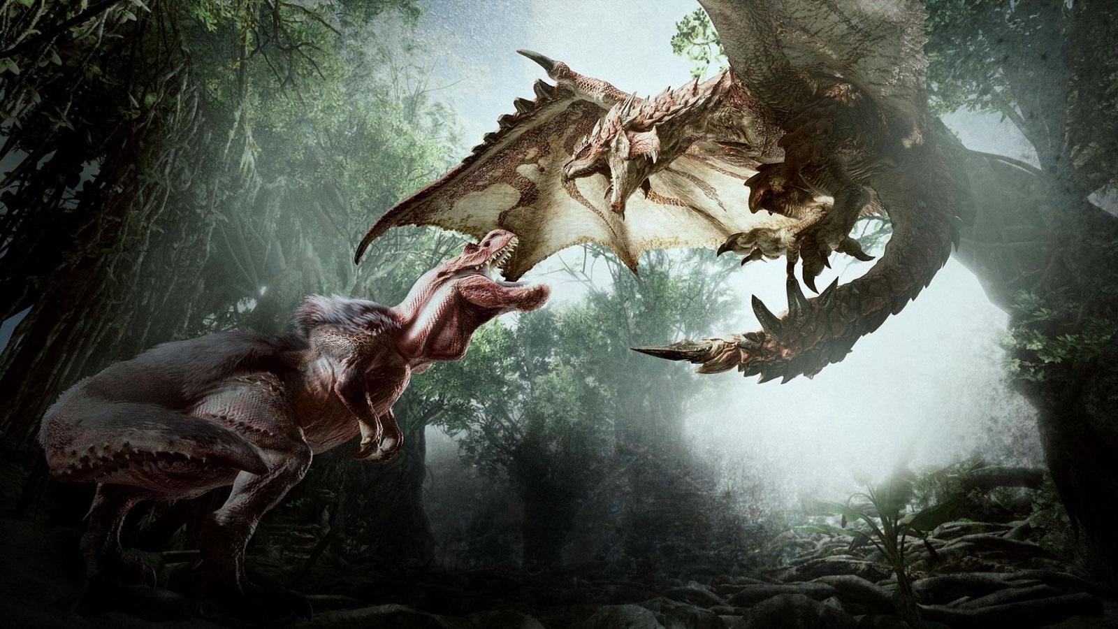 Monsters fighting in a forest