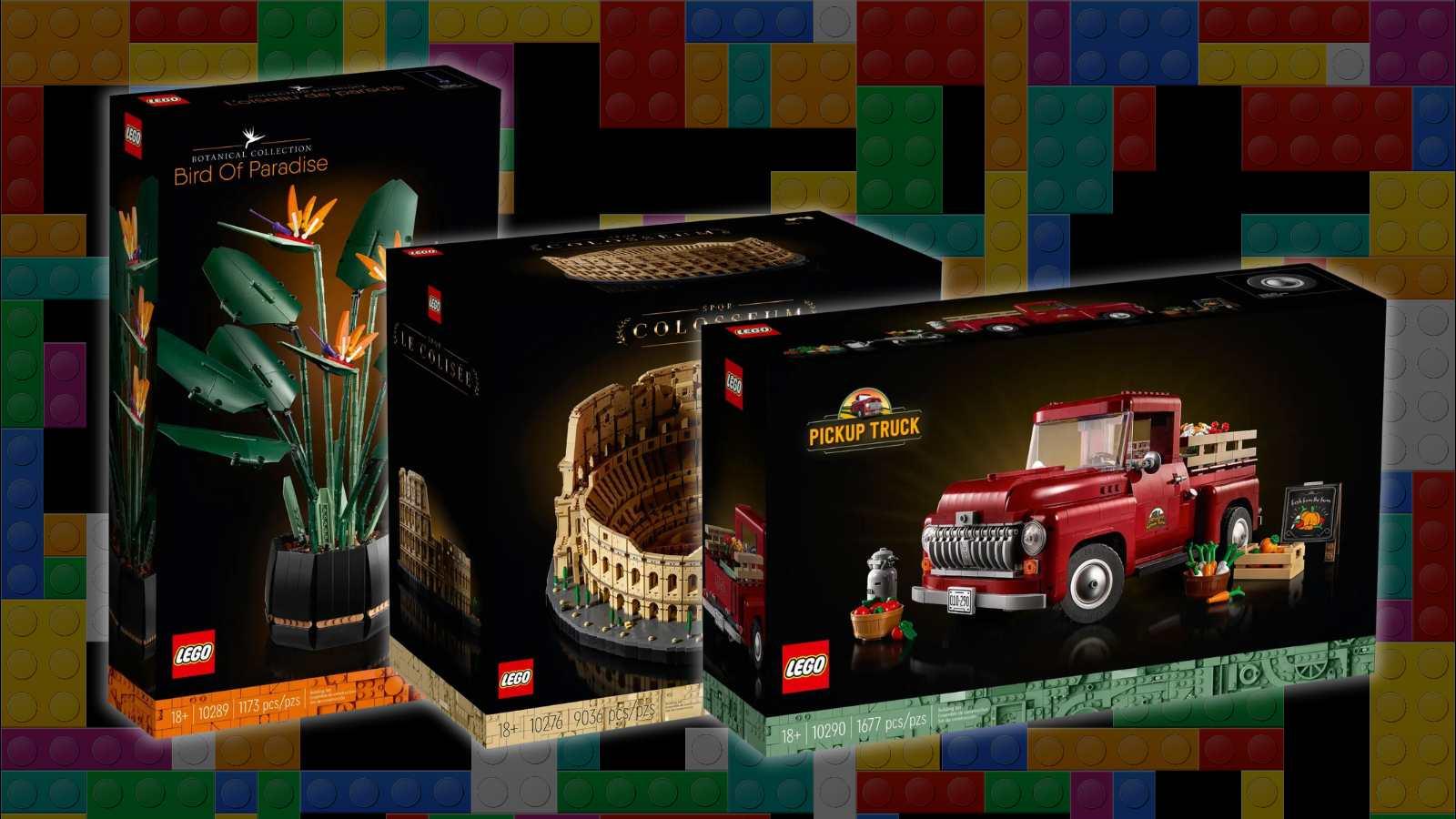 LEGO Icons sets on LEGO background