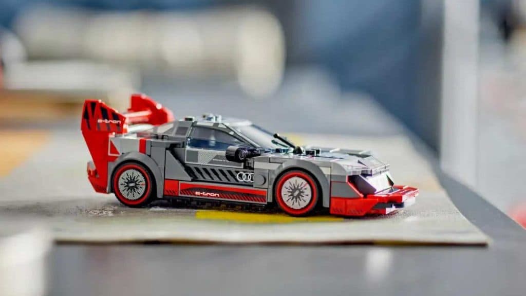 The LEGO Speed Champions Audi S1 e-tron quattro Race Car on display
