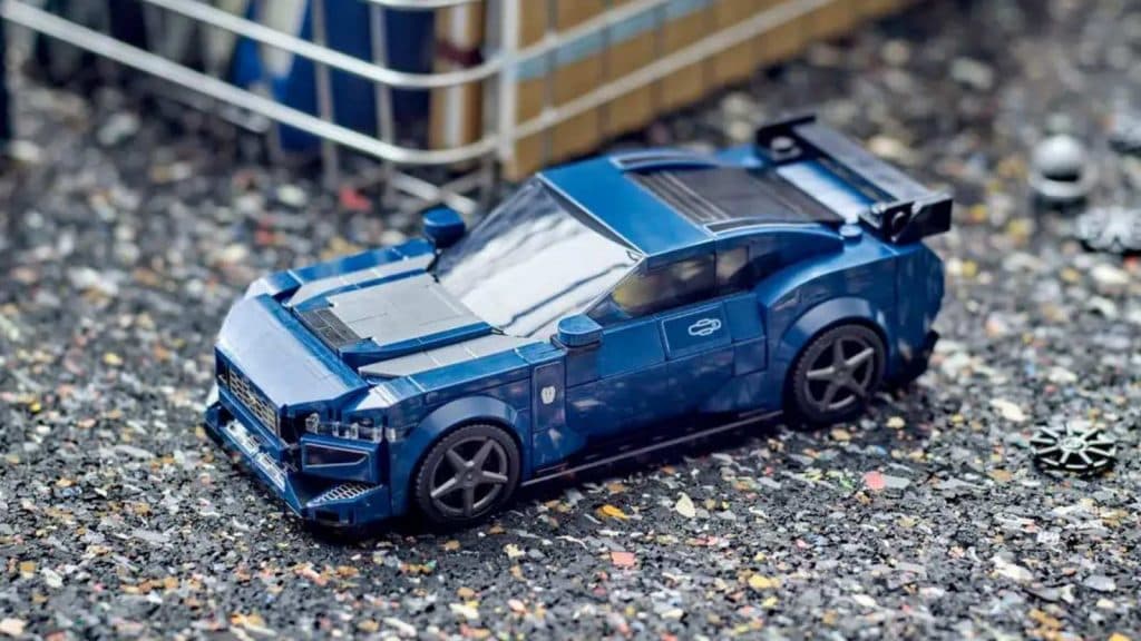 The LEGO Speed Champions Ford Mustang Dark Horse on display