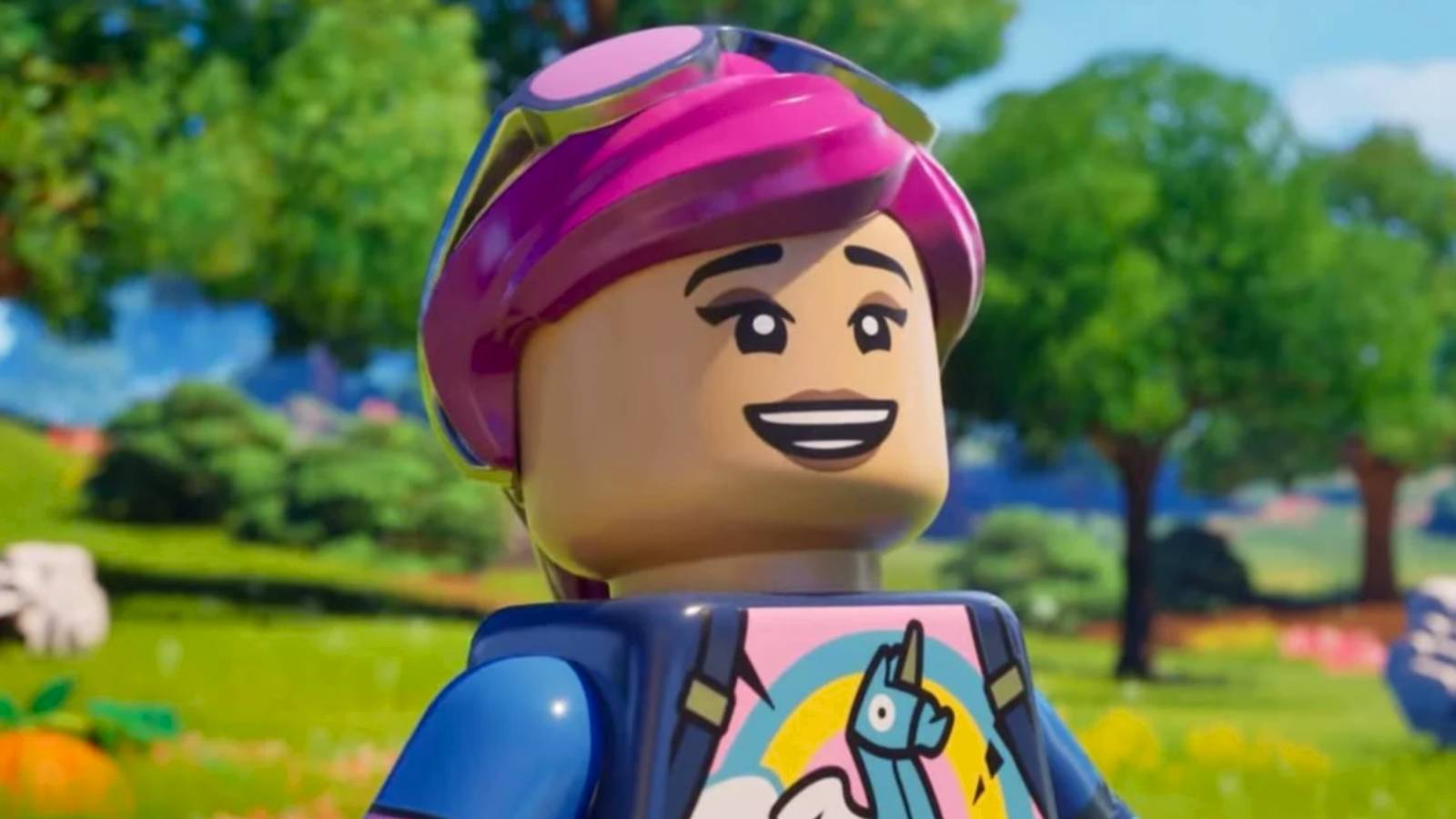 LEGO Fortnite character smiling.