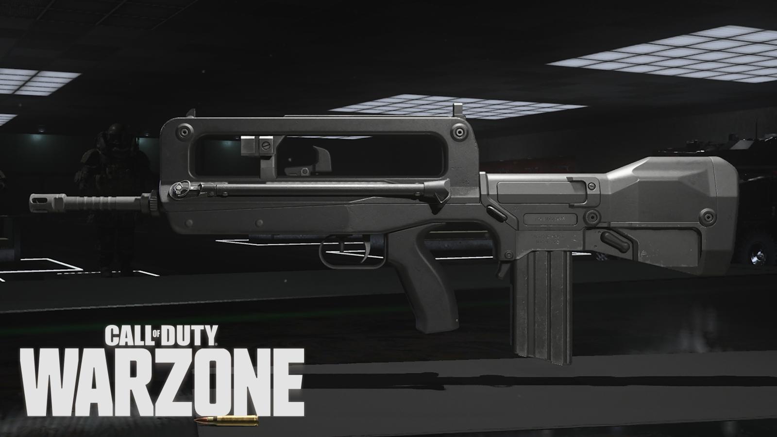 FR 5.56 assault rifle with Warzone logo.