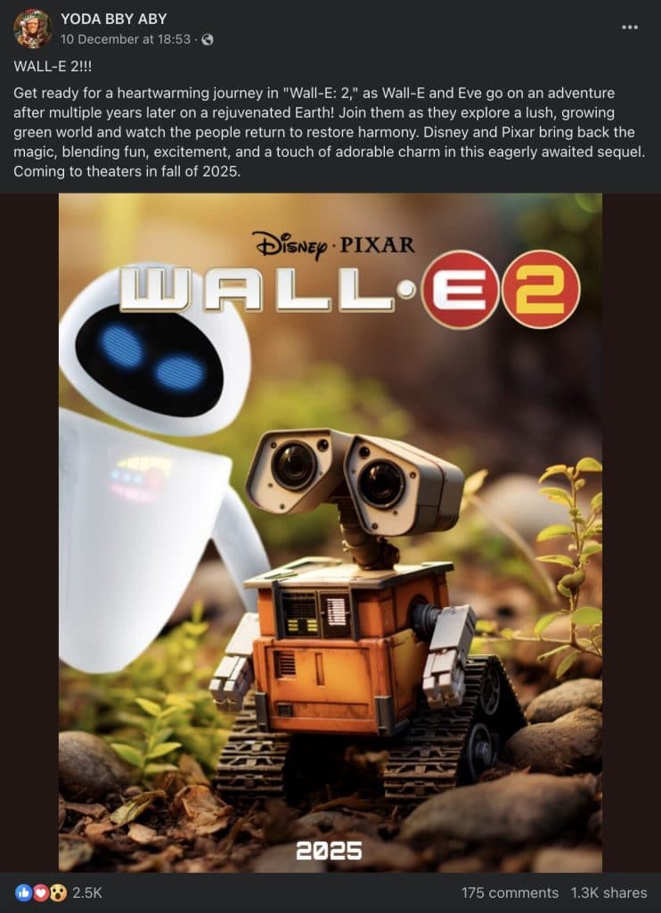 The fake post for WALL-E 2