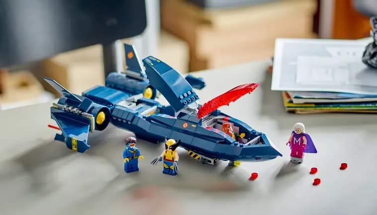 The LEGO Marvel X-Men X-Jet on display