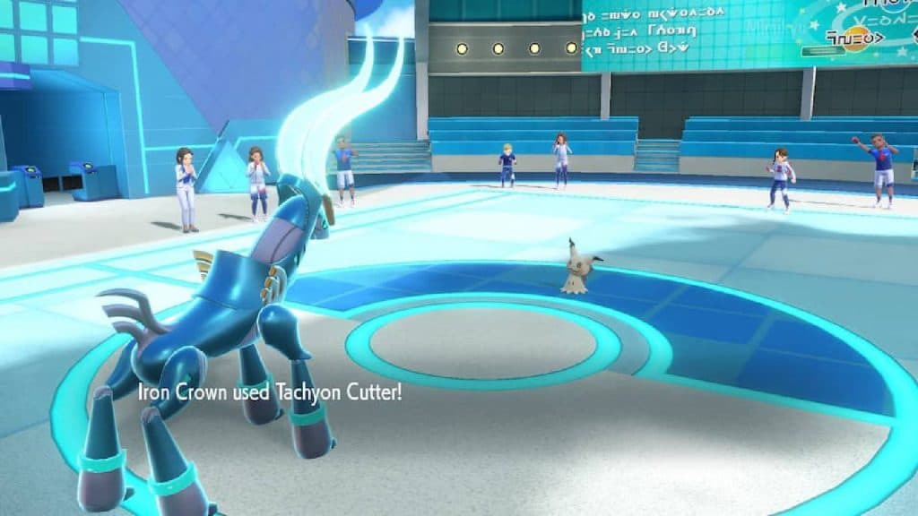 The Pokemon Iron Crown uses the moves Tachyon Cutter