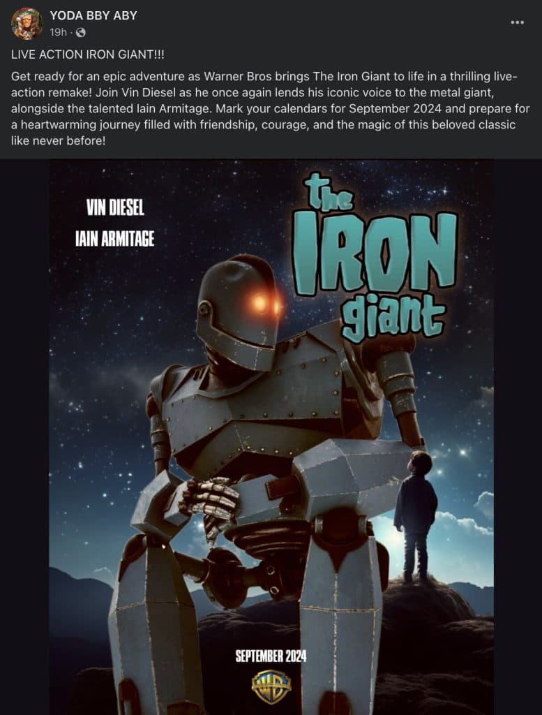 The fake poster for the live-action Iron Giant remake