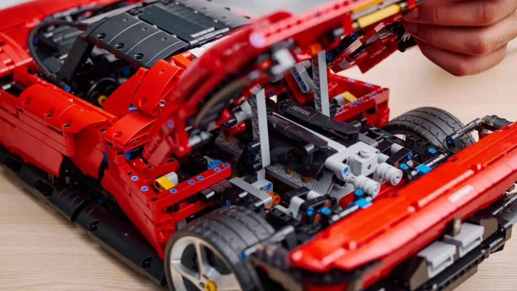 The LEGO Technic-reimagined Daytona SP3's engine.