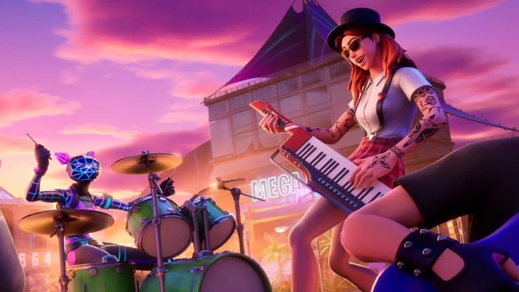 Fornite character playing a keytar