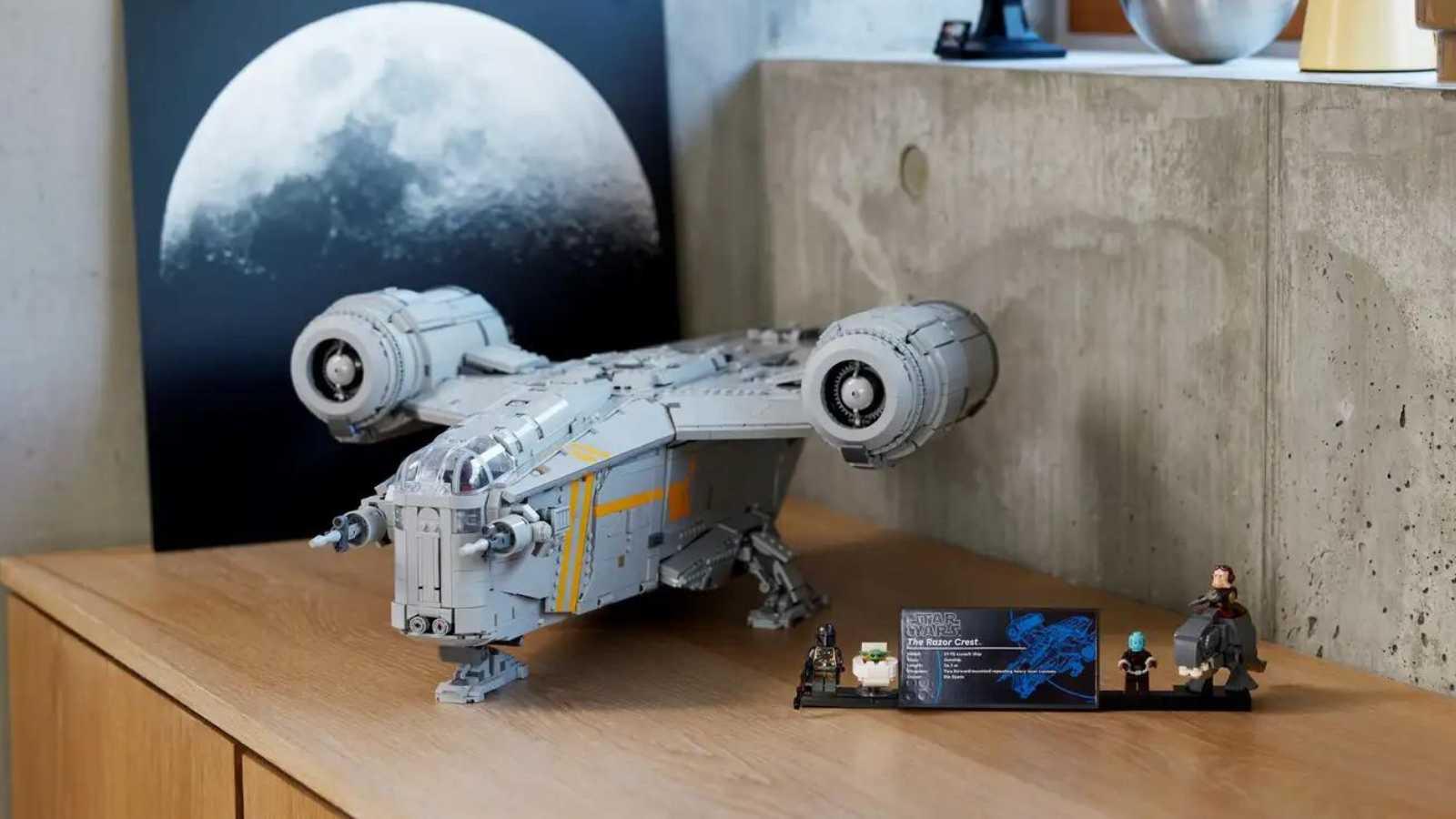 The LEGO Star Wars The Razor Crest on display.